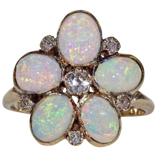 Vintage Floral Ruby, Sapphire, Opal & Diamond Cocktail Ring in 14 Karat  Yellow Gold - WeilJewelry